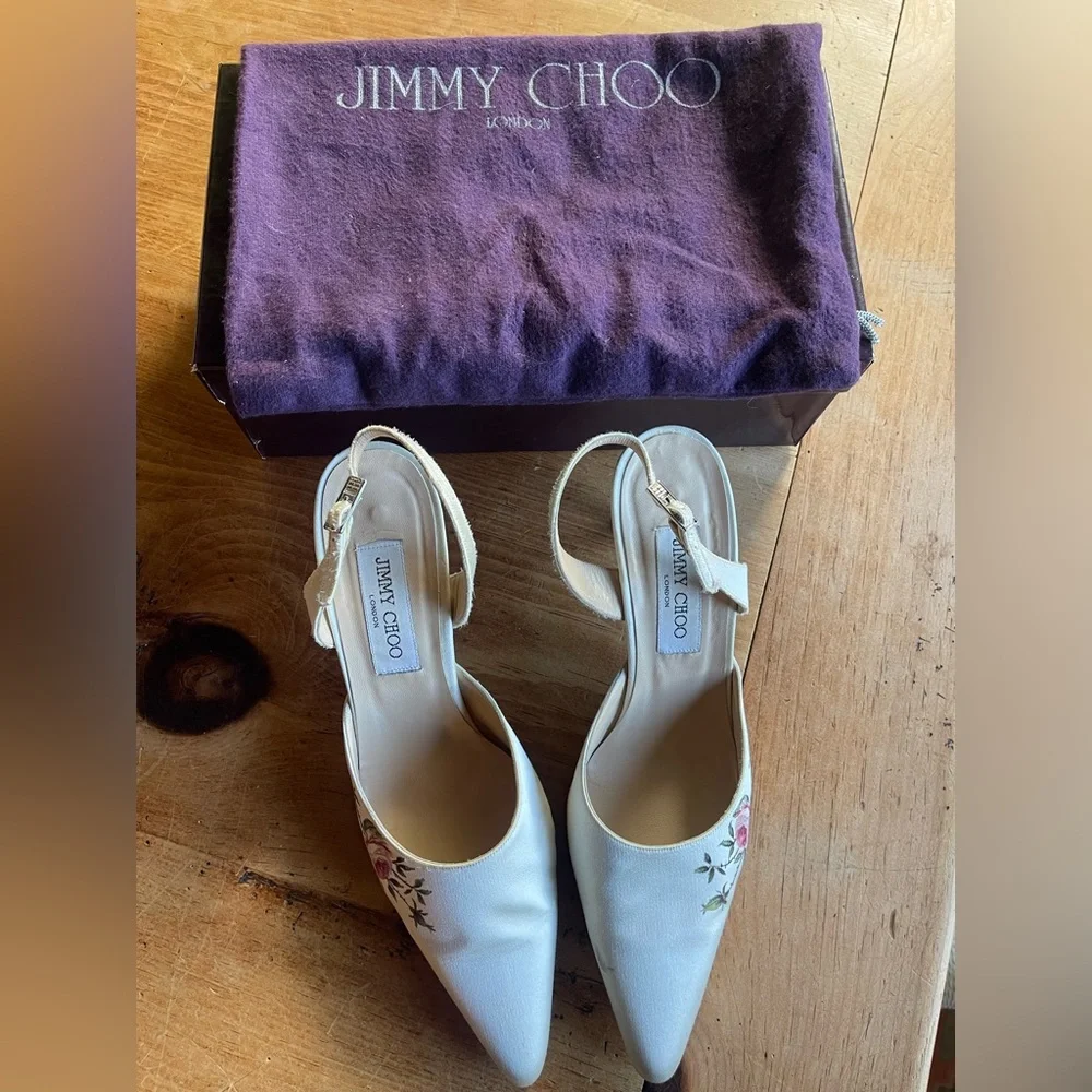 Jimmy Choo Vintage White Floral Women's Wedding Shoes - Picture 11 of 16